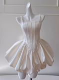 Niulatu Ball Gown Square Neck White Mini Formal 8th Grade Homecoming Dresses Summer Middle School Hoco Dress Homecoming Outfits HZ1214