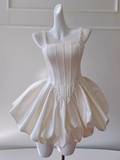 Niulatu Ball Gown Square Neck White Mini Formal 8th Grade Homecoming Dresses Summer Middle School Hoco Dress Homecoming Outfits HZ1214