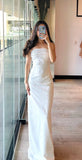 Simple Sheath Strapless Satin White Evening Party Gowns Evening Dress Special Formal Dresses Prom Dress HZ1121