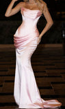 Sexy Mermaid Strapless Satin Pink Evening Party Gowns Evening Dress Special Formal Dresses Prom Dress HZ1121