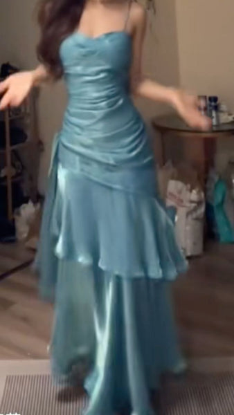 Niulatu Mermaid Scoop Satin Night Party Dress White Long Prom Dresses SD1524 main image 1