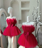 Trendy Ball Gown Strapless Red Tulle Mini Short Formal 8th Grade Homecoming Dresses Summer Middle School Hoco Dress Homecoming Outfits HZ1214