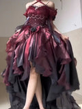 Niulatu Ball Gown Off The Shoulder Half Sleeves 21st Birthday Dress Lolita Dress Burgundy Birthday Outfits HZ1214