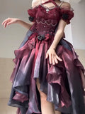 Niulatu Ball Gown Off The Shoulder Half Sleeves 21st Birthday Dress Lolita Dress Burgundy Birthday Outfits HZ1214