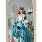 Niulatu Ball Gown Spaghetti Straps Chiffon Green Summer 18th Birthday Dress High Low Ombre Pink Lolita Dress 18th Birthday Outfits HZ1214