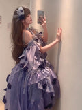 Niulatu Ball Gown Spaghetti Straps Chiffon Light Grape Summer 18th Birthday Dress High Low Ombre Pink Lolita Dress 18th Birthday Outfits HZ1214
