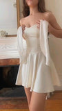 Trendy A line Straps White Satin Mini Short Formal 8th Grade Homecoming Dresses Summer Middle School Hoco Dress Homecoming Outfits HZ1214