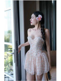 Modest A line Sweetheart Floral Blue Short Formal Homecoming Dress Middle School Short 18th Birthday Outfits Graduation Dress Cocktail Dresses HZ1121