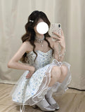 Modest A line Sweetheart Floral Blue Short Formal Homecoming Dress Middle School Short 18th Birthday Outfits Graduation Dress Cocktail Dresses HZ1121