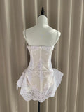 Pretty A line Spaghetti Straps White Lace Formal Homecoming Dresses Short 16th Birthday Outfits Graduation Dress Mini Cocktail Dresses HZ1121