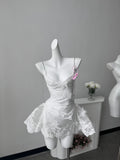 Pretty A line Spaghetti Straps White Lace Formal Homecoming Dresses Short 16th Birthday Outfits Graduation Dress Mini Cocktail Dresses HZ1121