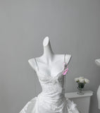 Pretty A line Spaghetti Straps White Lace Formal Homecoming Dresses Short 16th Birthday Outfits Graduation Dress Mini Cocktail Dresses HZ1121