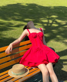 Simple A line Square Neck Red Short Homecoming Dress Summer Hoco Dresses Mini Cocktail Dress HZ1121