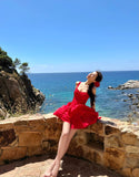Simple A line Square Neck Red Short Homecoming Dress Summer Hoco Dresses Mini Cocktail Dress HZ1121