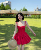 Simple A line Square Neck Red Short Homecoming Dress Summer Hoco Dresses Mini Cocktail Dress HZ1121