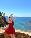 Simple A line Square Neck Red Short Homecoming Dress Summer Hoco Dresses Mini Cocktail Dress HZ1121