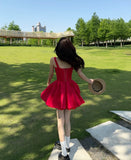 Simple A line Square Neck Red Short Homecoming Dress Summer Hoco Dresses Mini Cocktail Dress HZ1121