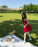 Simple A line Square Neck Red Short Homecoming Dress Summer Hoco Dresses Mini Cocktail Dress HZ1121