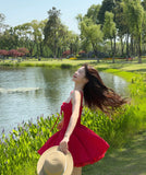 Simple A line Square Neck Red Short Homecoming Dress Summer Hoco Dresses Mini Cocktail Dress HZ1121