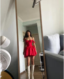Cute A line Square Neck Red Short Lace Homecoming Dress Summer Hoco Dresses Mini Night Cocktail Dress HZ1121