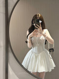 Cute A line Square Neck White Short Lace Homecoming Dress Summer Hoco Dresses Mini Night Homecoming Outfits HZ1121