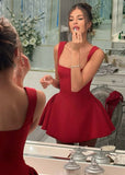 Cute A Line Square Red Satin Mini Short Formal 8th Grade Homecoming Dresses Summer Middle School Hoco Dress Homecoming Outfits HZ1214