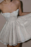 Pretty A line Strapless White Sequin Short Formal 8th Grade Homecoming Dresses Summer Middle School Hoco Dress Homecoming Outfits HZ1214