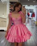 Modest Ball Gown Spaghetti Straps Pink Satin Formal Homecoming Dresses 8th Grad Dance Graduation Dress Short Hoco Dresses HZ1121