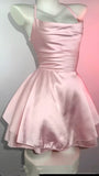 Trendy A Line Halter Blush Pink Satin Mini Short Formal 8th Grade Homecoming Dresses Summer Middle School Hoco Dress Homecoming Outfits HZ1214