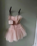 Pretty A line Strapless Blush Pink Tulle Short Formal 8th Grade Homecoming Dresses Summer Middle School Hoco Dress Homecoming Outfits HZ1214