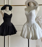 Trendy A Line Spaghetti Straps White Black Mini Short Formal 8th Grade Homecoming Dresses Summer Middle School Hoco Dress Homecoming Outfits HZ1214