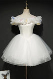 Pretty Ball Gown Off The Shoulder White Tulle Short Formal 8th Grade Homecoming Dresses Summer Middle School Hoco Dress Homecoming Outfits HZ1214