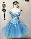 Pretty Ball Gown Off The Shoulder Blue Lace Short Formal 8th Grade Homecoming Dresses Summer Middle School Hoco Dress Homecoming Outfits HZ1214