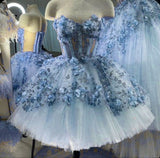 Pretty Ball Gown Sweetheart Tulle Blue Short Formal 8th Grade Homecoming Dresses Summer Middle School Hoco Dress Homecoming Outfits HZ1214