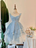 Cute Ball Gown Light Blue Chiffon 8th Grade Dance Dresses Middle School Grad Outfits Homecoming Dresses Short Mini Hoco Dress HZ1214