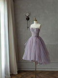 Cute Ball Gown Strapless Lilac Tulle 8th Grade Dance Dresses Middle School Grad Outfits Homecoming Dresses Short Mini Hoco Dress HZ1214