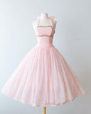 Pretty Ball Gown Halter Pink Chiffon Formal 8th Grade Homecoming Dresses Summer Middle School Hoco Dress 6th Grade Graduation Outfits HZ1214