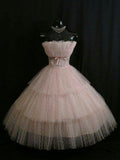 Pretty Ball Gown Strapless Pink Tulle Formal 8th Grade Homecoming Dresses Summer Middle School Hoco Dress 6th Grade Graduation Outfits HZ1214