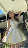 Fancy Short Hoco Dresses A line Square Mini Formal 8th Grade Homecoming Dresses Summer Middle School Satin Homecoming Outfits HZ1214