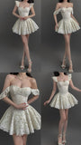 Fancy Short Hoco Dresses A line Square Mini Formal 8th Grade Homecoming Dresses Summer Middle School Lace Homecoming Outfits HZ1214