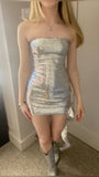 Pretty Sheath Strapless Silver Sequin Short Formal 8th Grade Homecoming Dresses Summer Middle School Hoco Dress 6th Grade Graduation Outfits HZ1214