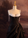 Pretty Wedding Dress Ball Gown Spaghetti Straps Black Satin Long Vintage Wedding Dresses Bridal Gowns Brides Gown HZ1214