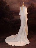 Elegant Wedding Dress Mermaid V Neck Summer Long Sleeves Satin White Wedding Dresses Bride Dress Bridal Gowns HZ1214