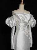 Elegant Wedding Dress Mermaid Strapless White Satin Summer Long Sleeves Wedding Dresses Bride Dress Bridal Gowns HZ1214