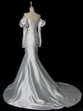 Elegant Wedding Dress Mermaid Strapless White Satin Summer Long Sleeves Wedding Dresses Bride Dress Bridal Gowns HZ1214