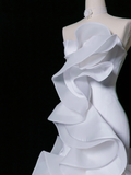 Pretty Wedding Dress Mermaid Strapless White Satin Long Vintage Wedding Dresses Bridal Gowns Brides Gown HZ1214