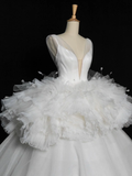 Elegant Wedding Dress Ball Gown V Neck White Tulle Summer Long Wedding Dresses Bride Dress Bridal Gowns HZ1214