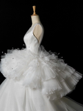 Elegant Wedding Dress Ball Gown V Neck White Tulle Summer Long Wedding Dresses Bride Dress Bridal Gowns HZ1214