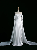 Pretty Wedding Dress A line Off The Shoulder Short Sleeves White Long Wedding Dresses Bridal Gowns Brides Gown HZ1214