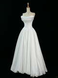 Pretty Wedding Dress A line Strapless Sleeveless White Long Wedding Dresses Bridal Gowns Brides Gown HZ1214